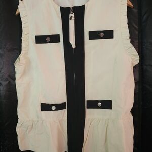 Joh 'Josie' Vest M Colorblock Ruffle Trim Bow/Button Zipper Accent